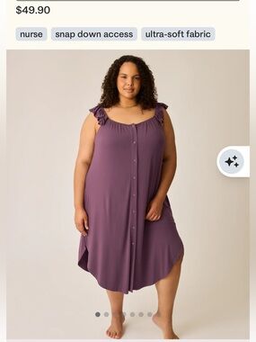 Kindred Bravely Ruffle Strap Snap-Front Nightgown Labor & Delivery Gown — Plum